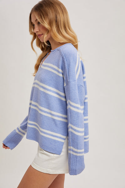 Emory Notched Neck Stripe Sweater
