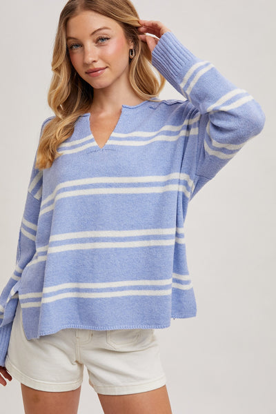 Emory Notched Neck Stripe Sweater