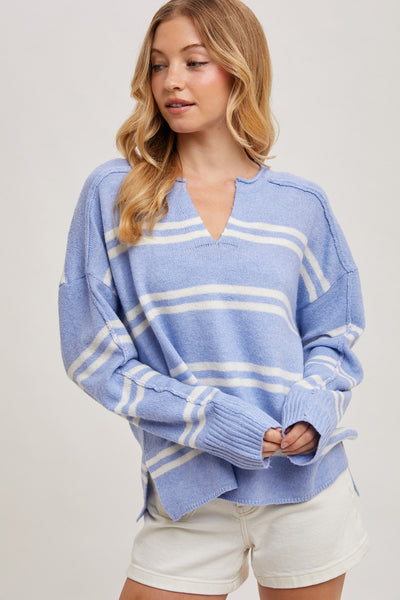 Emory Notched Neck Stripe Sweater