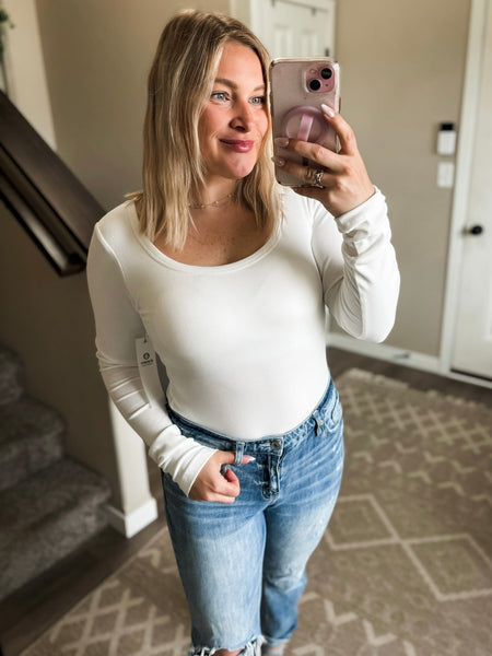 Neena Micro-Ribbed Long Sleeve - White