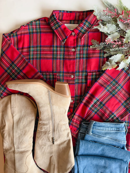 Tidings Plaid Button Down Top