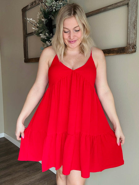 Island Glow Babydoll Dress - Red