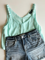 Zaria Billowy Strap Accent Tank - Aqua