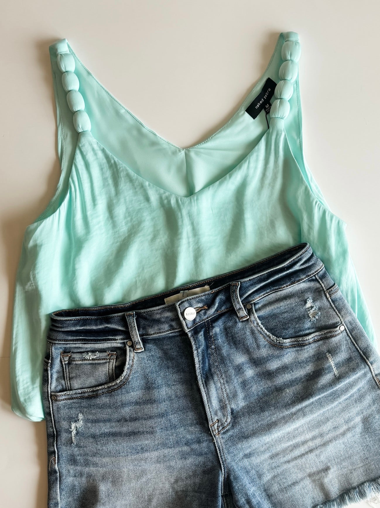 Zaria Billowy Strap Accent Tank - Aqua