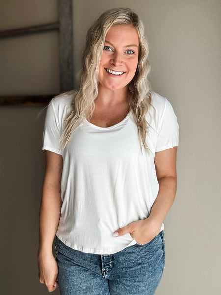 Becky Basic Bralette Tee - White - SIZE SMALL