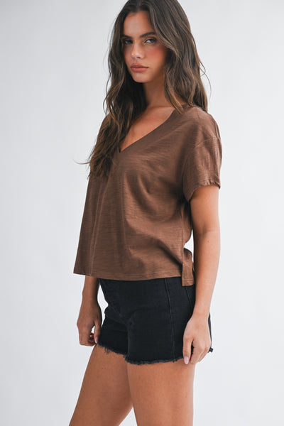 Matilda V Neck Tee - Chocolate