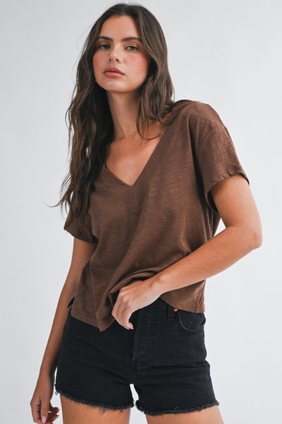 Matilda V Neck Tee - Chocolate