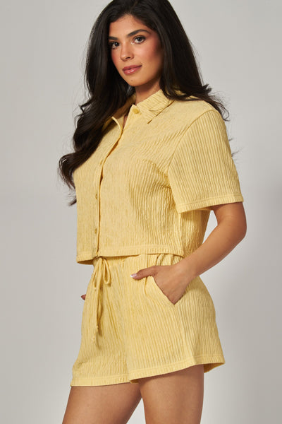 Del Mar Crinkle Loungewear Set - Yellow