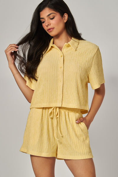 Del Mar Crinkle Loungewear Set - Yellow