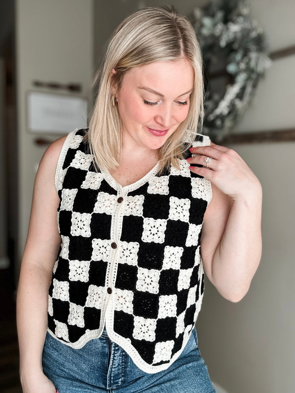 Ethel Crochet Checkered Vest