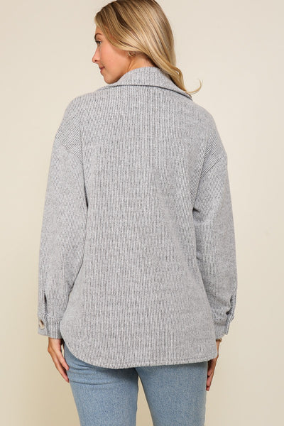 Elana Waffle Knit Shacket - Regular - Grey