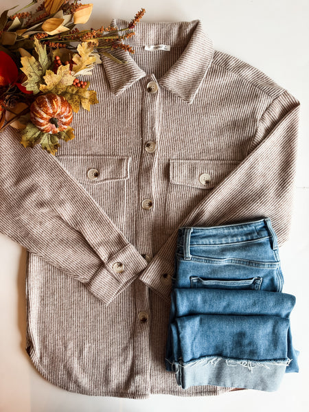 Elana Waffle Knit Shacket - Regular - Brown - SIZE SMALL