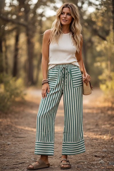 Santorini Stripe Wide Leg Pants - Green