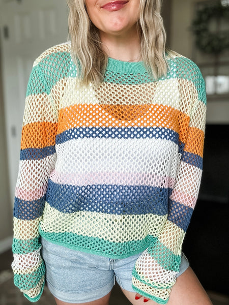 PREORDER Ocean Air Crochet Colorblock Sweater