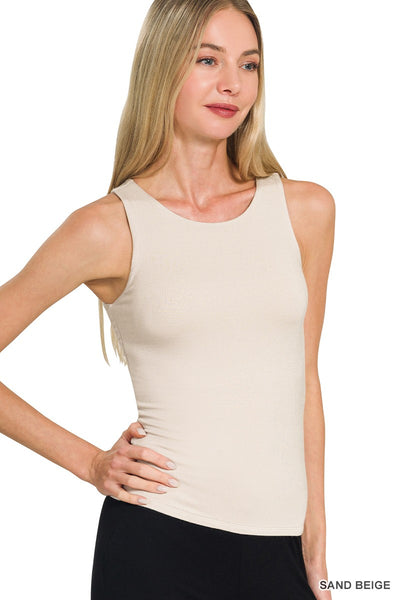 Double Layered Round Neck Tank Top - Beige