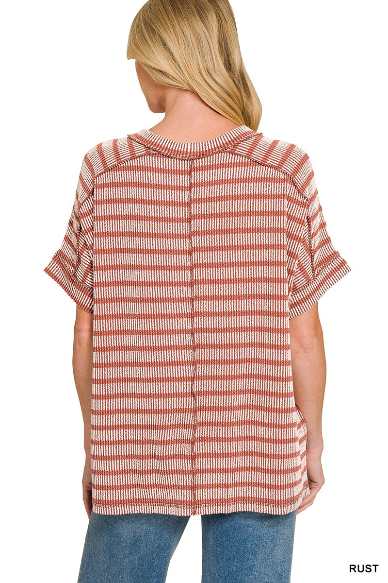Maeven Exposed Seam Ribbed Top - Rust - SIZE S/M
