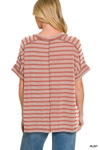 Maeven Exposed Seam Ribbed Top - Rust - SIZE S/M