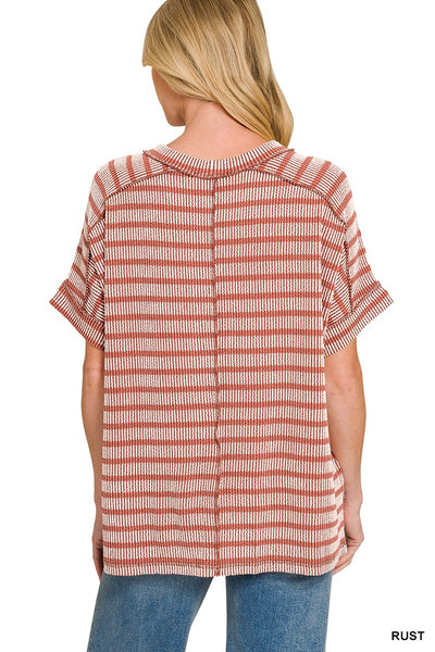 Maeven Exposed Seam Ribbed Top - Rust