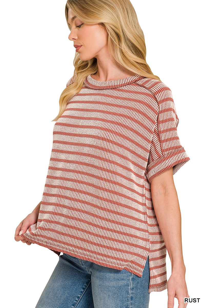 Maeven Exposed Seam Ribbed Top - Rust - SIZE S/M