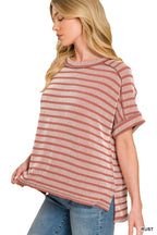 Maeven Exposed Seam Ribbed Top - Rust - SIZE S/M