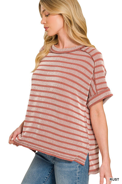 Maeven Exposed Seam Ribbed Top - Rust
