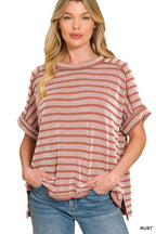 Maeven Exposed Seam Ribbed Top - Rust - SIZE S/M