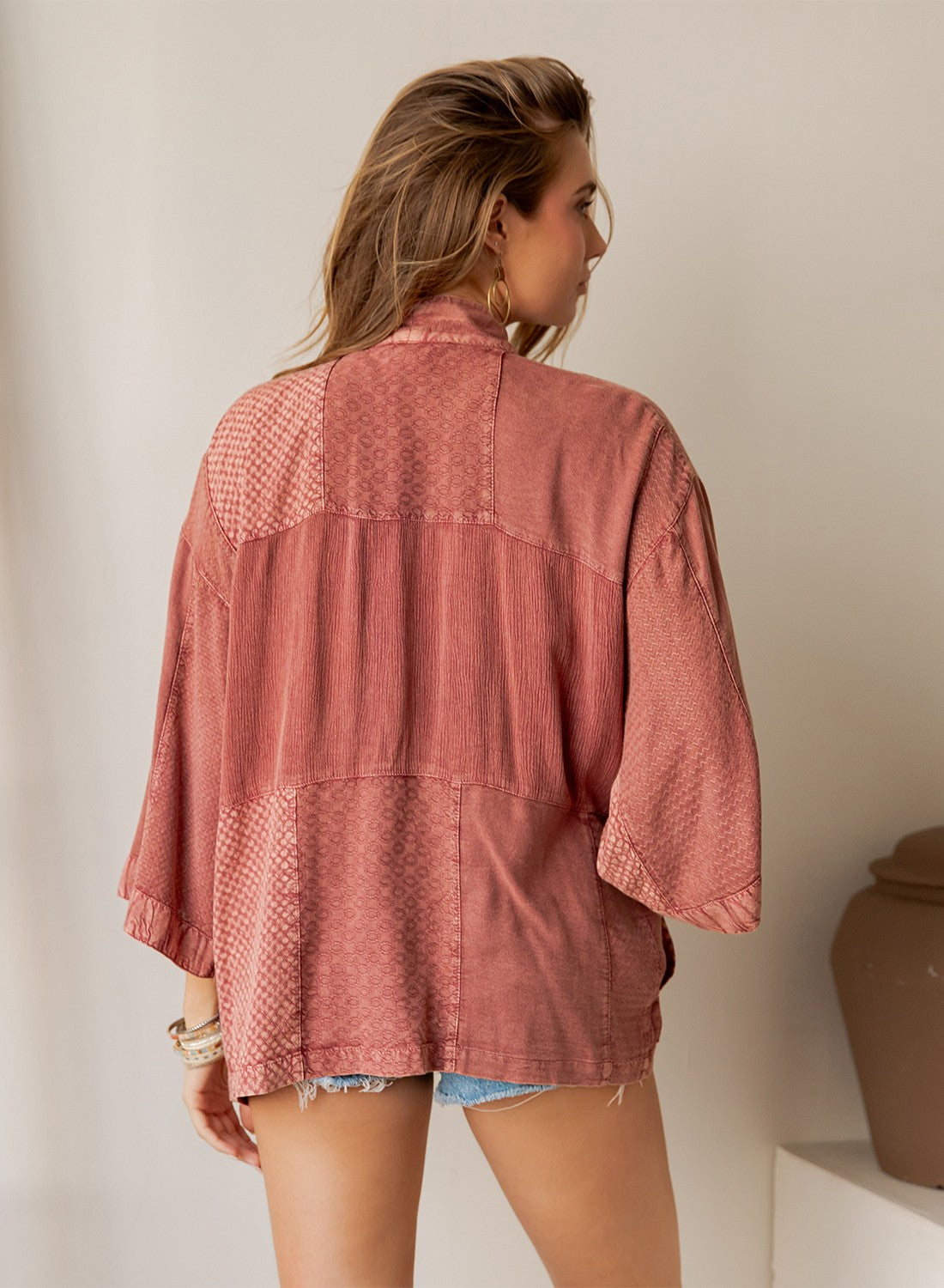 Whiskey Rose Textured Kimono