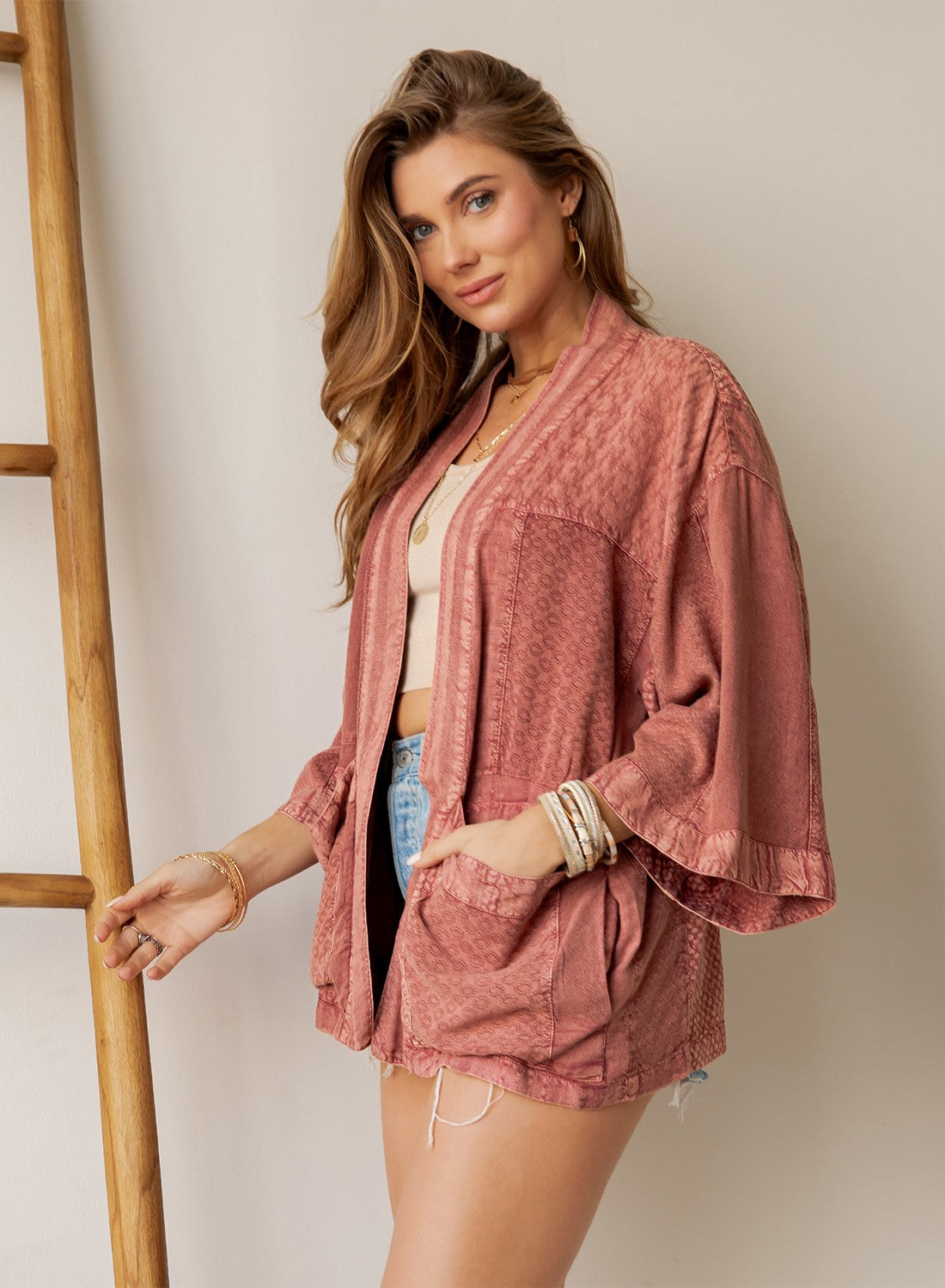 Whiskey Rose Textured Kimono
