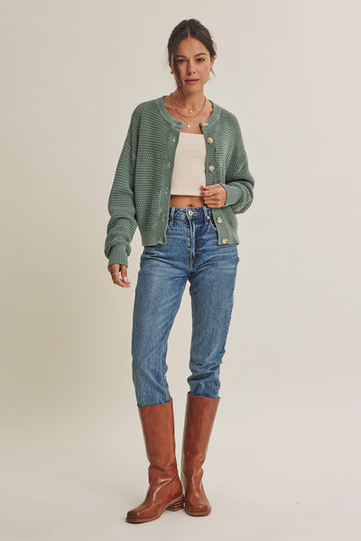 All Seasons Washed Cardigan - Dusty Green