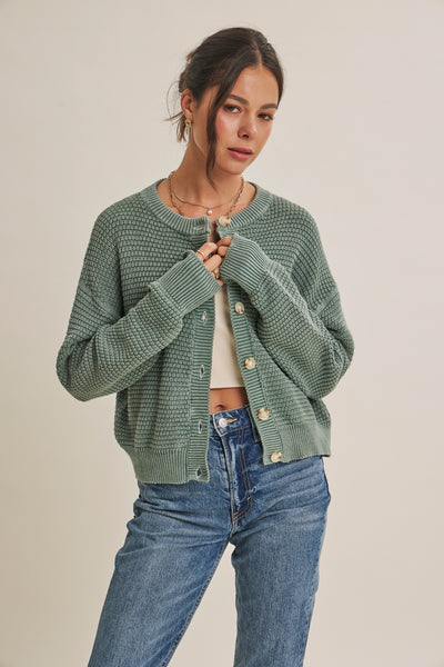 All Seasons Washed Cardigan - Dusty Green