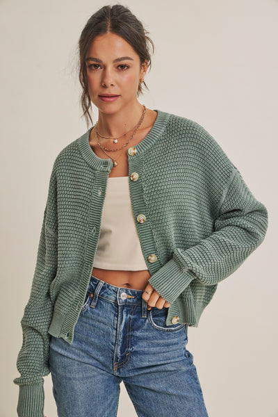 All Seasons Washed Cardigan - Dusty Green