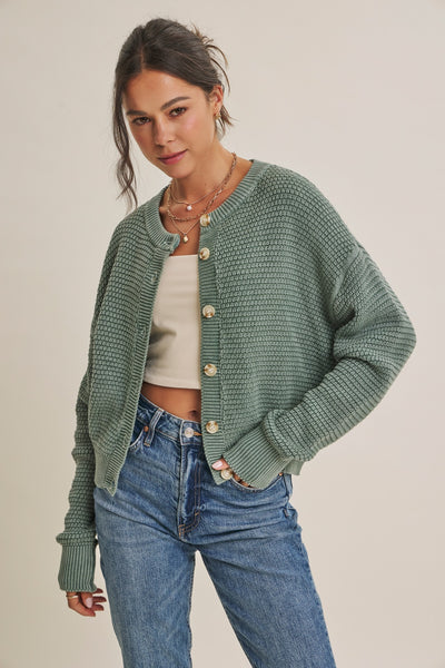 All Seasons Washed Cardigan - Dusty Green