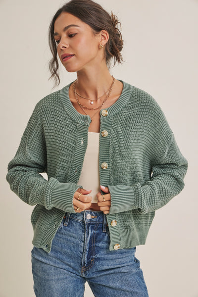 All Seasons Washed Cardigan - Dusty Green