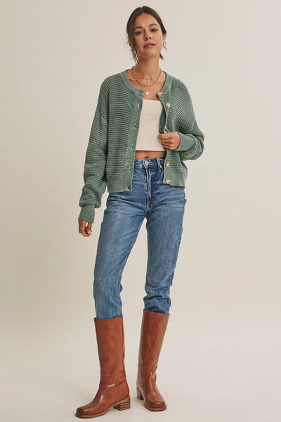 All Seasons Washed Cardigan - Dusty Green