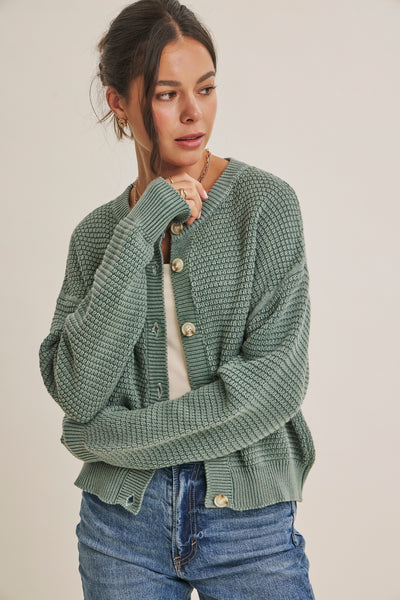 All Seasons Washed Cardigan - Dusty Green