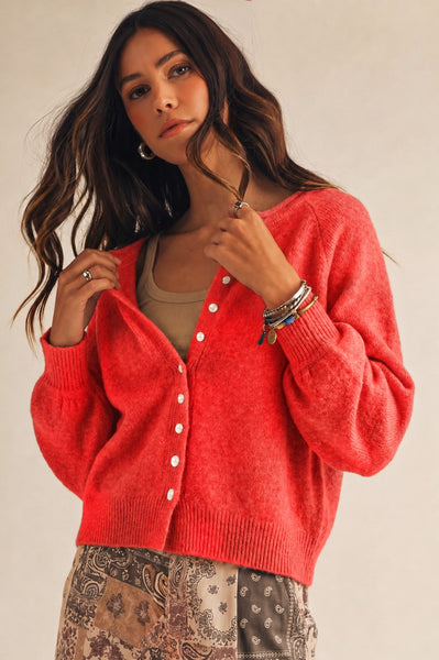 Roselle Button Front Cardigan - Red