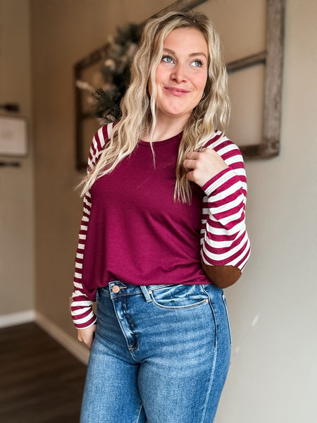 Leida Striped Long Sleeve - Burgundy