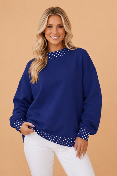PREORDER Gwenna Polka Dot Mock Neck Pullover