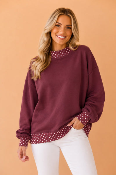 PREORDER Gwenna Polka Dot Mock Neck Pullover