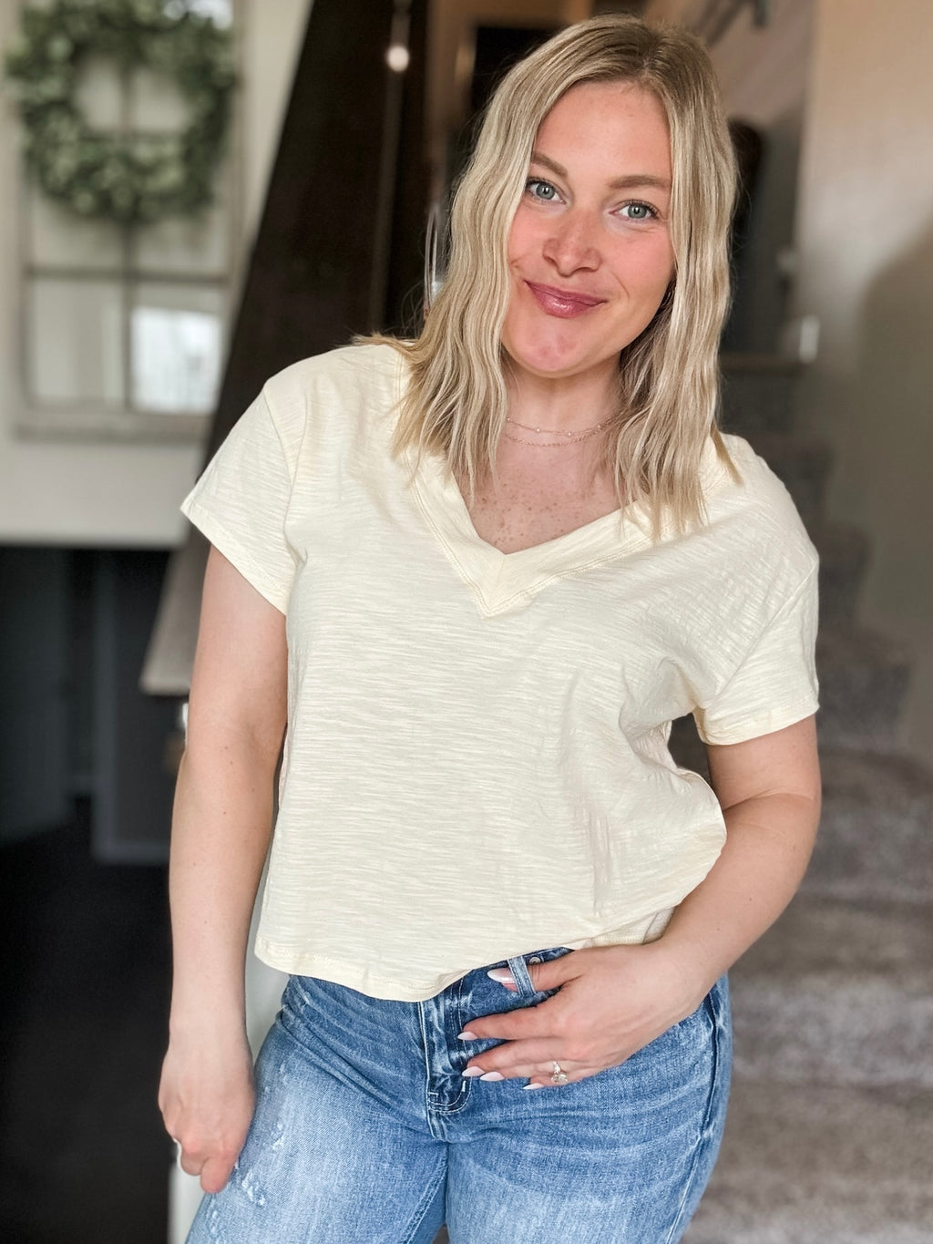 Matilda V Neck Tee - Butter