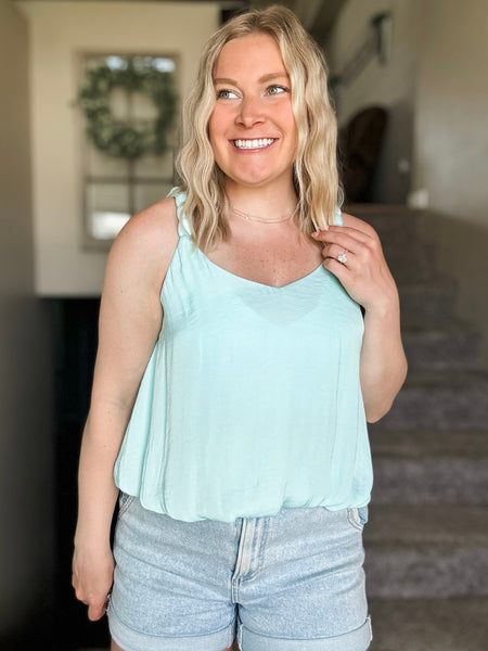 Zaria Billowy Strap Accent Tank - Aqua