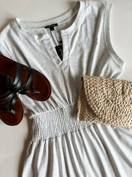 Smocked Waist Sculpted Shoulder Mini Dress