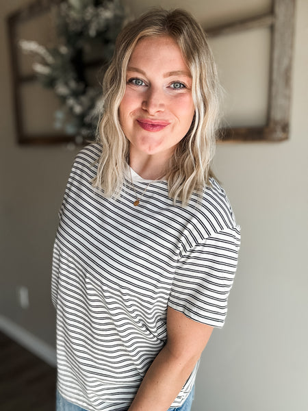 Jensen Stripe Basic Tee - Beige