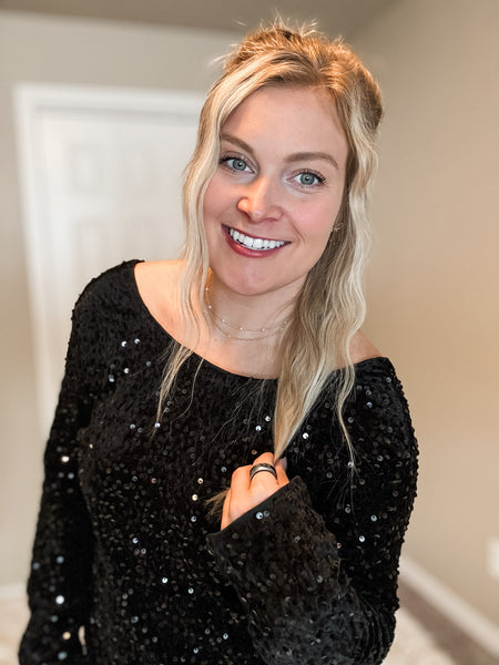Pop The Bubbly Sequin Top - SIZE MEDIUM