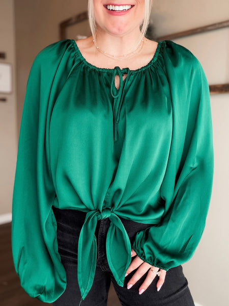 Evette Satin Front Tie Top
