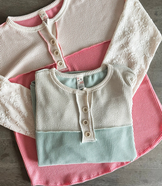 Tally Two Tone Ribbed Top - Sage