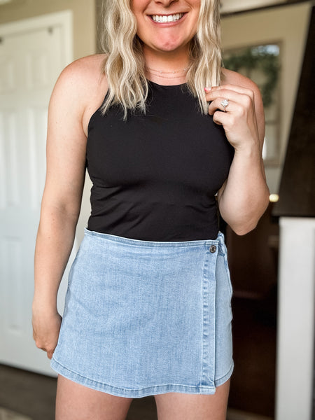 Abilene Wrap Front Denim Skort