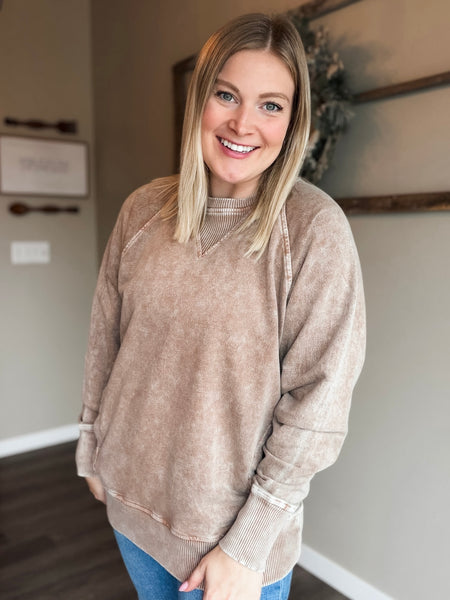 Torrance Mineral Wash Pullover - Brown