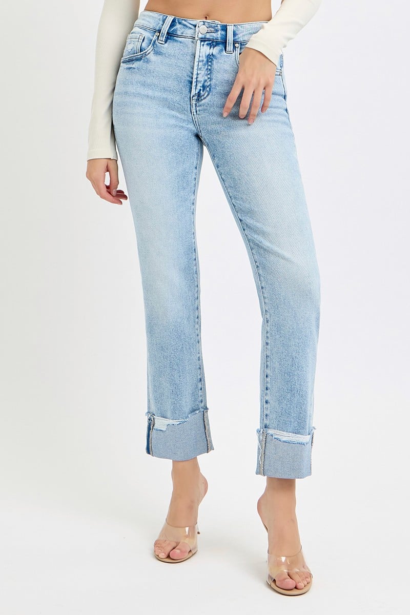 Presley High Rise Straight Cuffed Jeans - Light Wash
