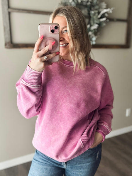 Boden Acid Wash Crewneck - Mauve